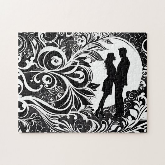 Schwarz-Weiß-Liebe: Silhouette Couple in einem Kus Puzzle (Horizontal)