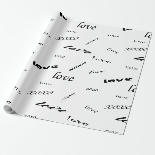 Schwarz-Weiß-Liebe Xoxo-Muster Geschenkpapier (Ungerollt)