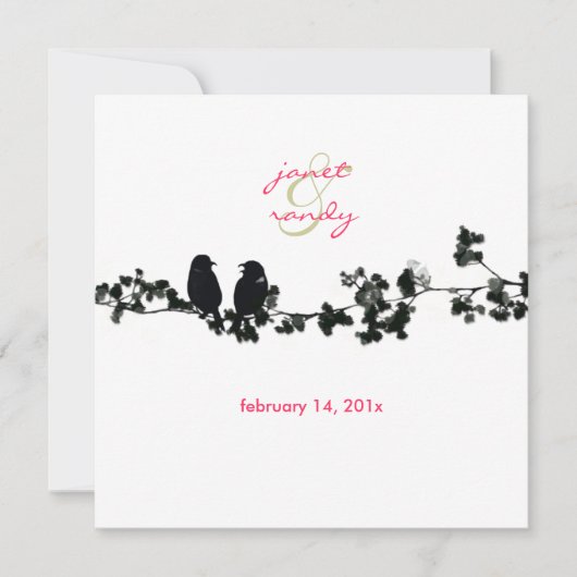 Schwarz-Weiß-Liebesvögel Einladung (Vorderseite)