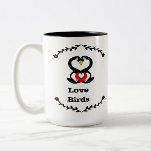 Schwarz-Weiß-Liebesvögel mit Liebe Herz Zweifarbige Tasse