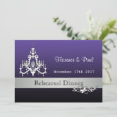 Schwarz, weiß, lila Blumen Kronleuchter-Probe Einladung (Stehend Vorderseite)