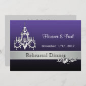 Schwarz, weiß, lila Blumen Kronleuchter-Probe Einladung (Vorne/Hinten)