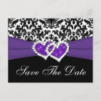 Schwarz, Weiß, Lila Damast Save the Date Postkarte