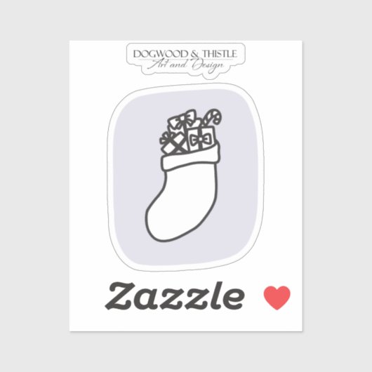 Schwarz-Weiß Lila Doodle Weihnachten Strumpf Aufkleber (Blatt)