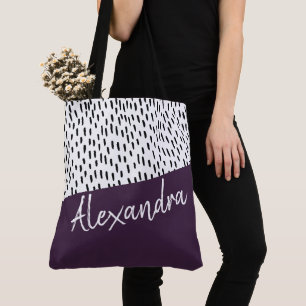 Schwarz-weiß Lila modern Personalisiert Tasche