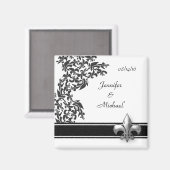 Schwarz-Weiß-Lilie Damask Wedding Magnet (Vorderseite/Rückseite)
