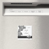 Schwarz-Weiß-Lilie Damask Wedding Magnet (In Situ (Geschirrspüler))