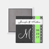 Schwarz-weiß Lime Green Damask Lace Wedding Magnet (Vorderseite/Rückseite)