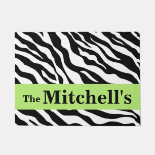 Schwarz-weiß Lime Green Zebra Skin Name personalis Fußmatte