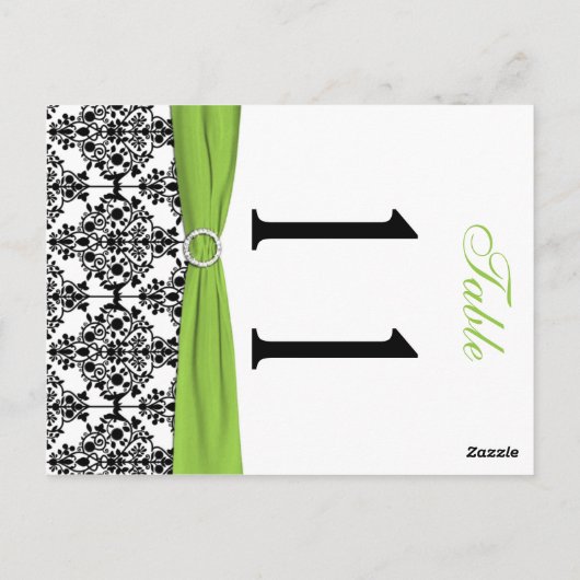 Schwarz, Weiß, Limone Damaske-Tischnummer Postkarte (Rückseite)