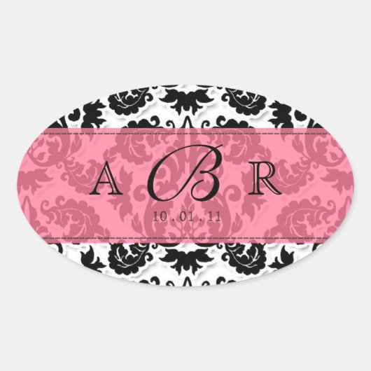 Schwarz, Weiß, Limone Lilie Damask Sticker (Vorderseite)