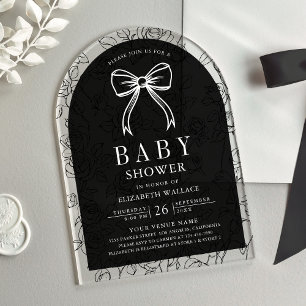 Schwarz-weiß Line Art Coquette Bow Babydusche Acryleinladungen