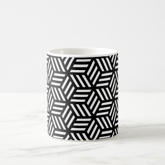 Schwarz-weiß Line Cube Geometric Op Art Muster Kaffeetasse (Mittel)