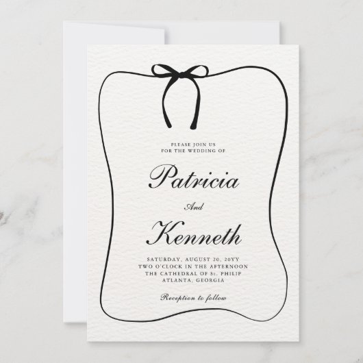 Schwarz-Weiß-Linie Art Bow Rahmen Texturierte Hoch Einladung (Vorderseite)