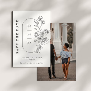 Schwarz-Weiß-Linie Gezeichnet Blumenhochzeit Foto Save The Date