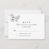 Schwarz-Weiß-Linie Gezeichnet Blüten Hochzeit RSVP Karte (Vorderseite)