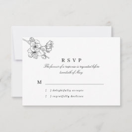 Schwarz-Weiß-Linie Gezeichnet Blüten Hochzeit RSVP Karte