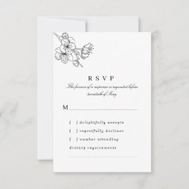 Schwarz-Weiß-Linie Gezeichnet Blüten Hochzeit RSVP Karte