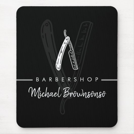 Schwarz Weiß Linie Minimal Logo Marken Rasierer Ba Mousepad (Vorne)