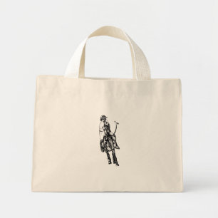 Schwarz-Weiß-Linie Zeichne Polo Player Mini Stoffbeutel