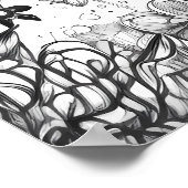 Schwarz-Weiß-Linie zeichnend Elefant | Poster (Ecke)