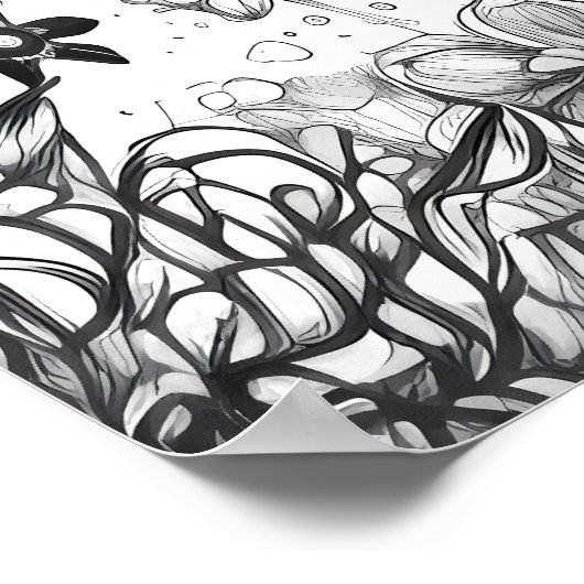 Schwarz-Weiß-Linie zeichnend Elefant | Poster (Ecke)