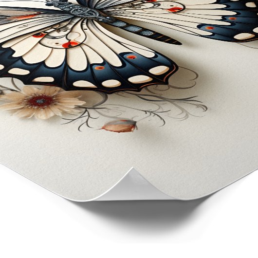 Schwarz-Weiß-Linie Zeichnend Schmetterling Poster (Ecke)