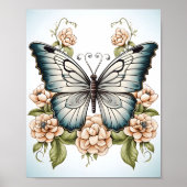 Schwarz-Weiß-Linie Zeichnend Schmetterling Poster (Vorne)