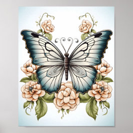 Schwarz-Weiß-Linie Zeichnend Schmetterling Poster