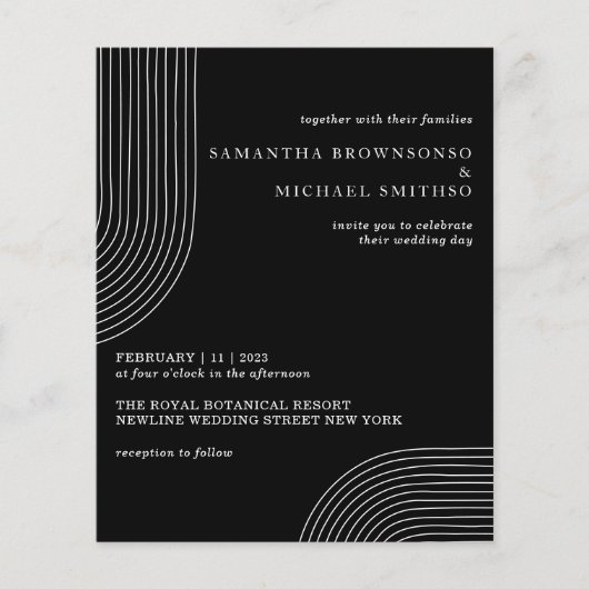 Schwarz-Weiß-Linien Art Geometric Moderne Hochzeit Flyer (Vorne)