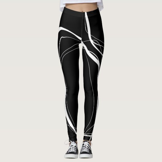 Schwarz-Weiß-Linien Leggings (Vorderseite)