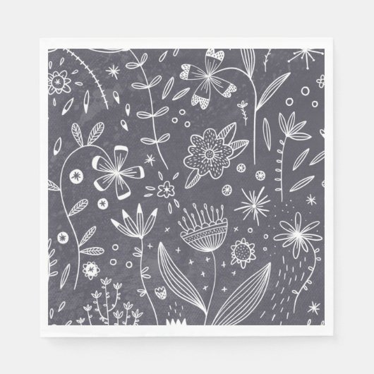 Schwarz-Weiß-Linien mit Blumenmuster Serviette (Vorderseite)