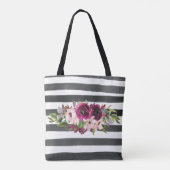 Schwarz-Weiß-Linien und Blumen Tasche (Rückseite)