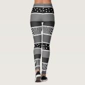Schwarz-Weiß-Linien und Polka Dot Abstrakt Leggings (Rückseite)
