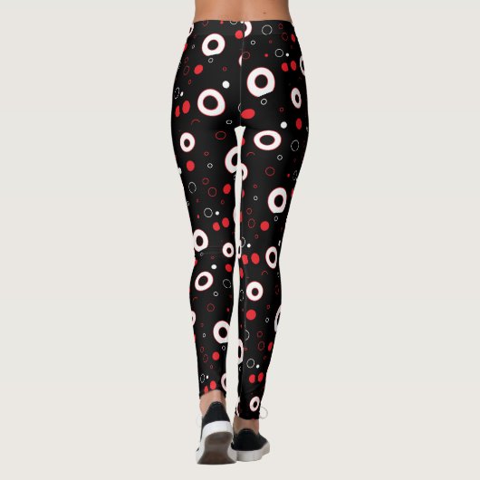 Schwarz-Weiß-Linien und Polka Dot Abstrakt Leggings (Rückseite)
