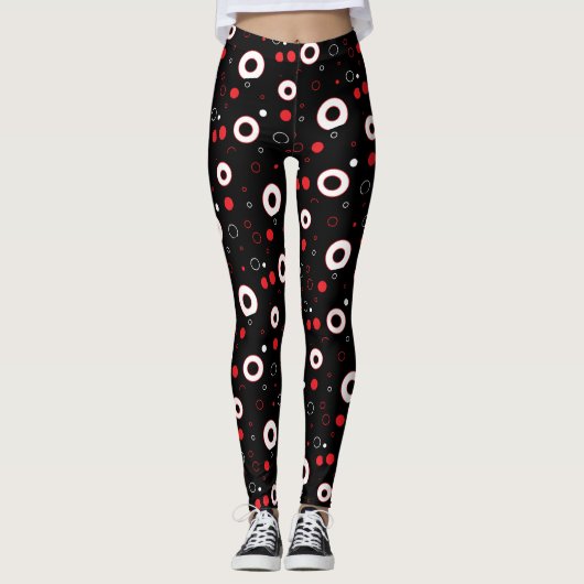 Schwarz-Weiß-Linien und Polka Dot Abstrakt Leggings (Vorderseite)