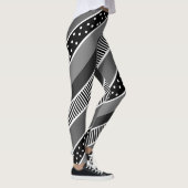 Schwarz-Weiß-Linien und Polka Dot Abstrakt Leggings (Rechts)