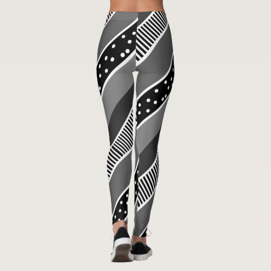 Schwarz-Weiß-Linien und Polka Dot Abstrakt Leggings (Rückseite)