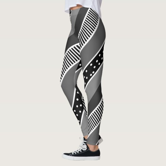 Schwarz-Weiß-Linien und Polka Dot Abstrakt Leggings (Links)