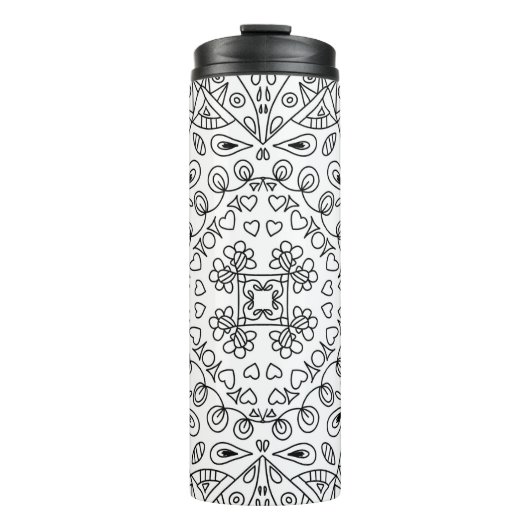 Schwarz-Weiß-Linienmuster Thermosbecher (Vorderseite)