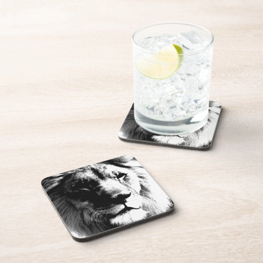 Schwarz-Weiß-Lion Getränkeuntersetzer (Rechte Seite)
