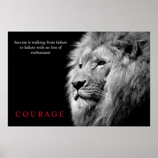 Schwarz-weiß Lion Inspiration Courage Poster (Vorne)