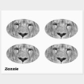 Schwarz-Weiß-Lion Ovaler Aufkleber (Blatt)