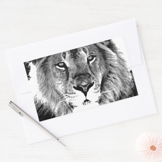 Schwarz-Weiß-Lion Rechteckiger Aufkleber (Umschlag)