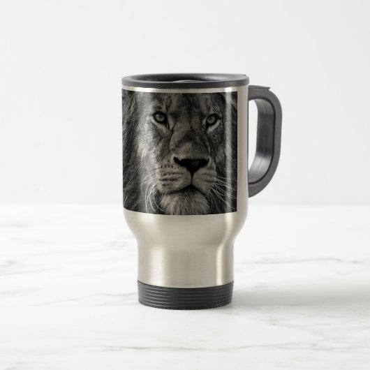 Schwarz-Weiß-Lion Reisebecher (VorderseiteRechts)