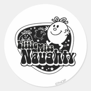Schwarz-Weiß Little Miss Naughty Runder Aufkleber