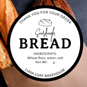 Schwarz Weiß Logo Bäckerei Sauerteig Brot Aufklebe Runder Aufkleber