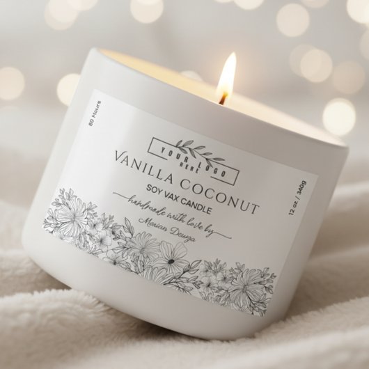 Schwarz-Weiß-Logo Blumenkerze Rechteckiger Aufkleber