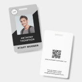 Schwarz Weiß Logo Foto QR-Code Mitarbeiter-ID Gesc Ausweis (Vorder- & Rückseite)