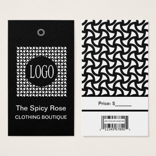 Schwarz-Weiß-Logo mit Bar Code-Preismarken (Vorne & Hinten)